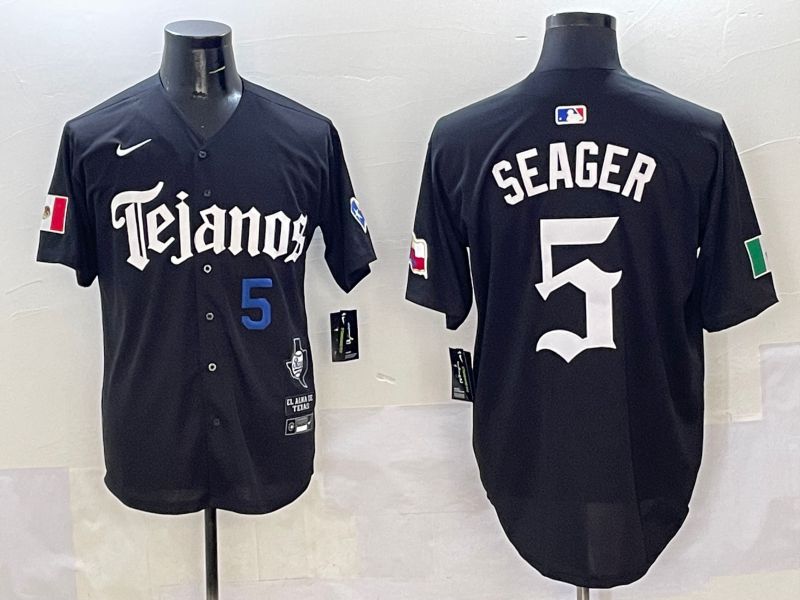 Men Texas Rangers #5 Seager Black Five generations Joint Name 2025 Nike MLB Jersey style 4